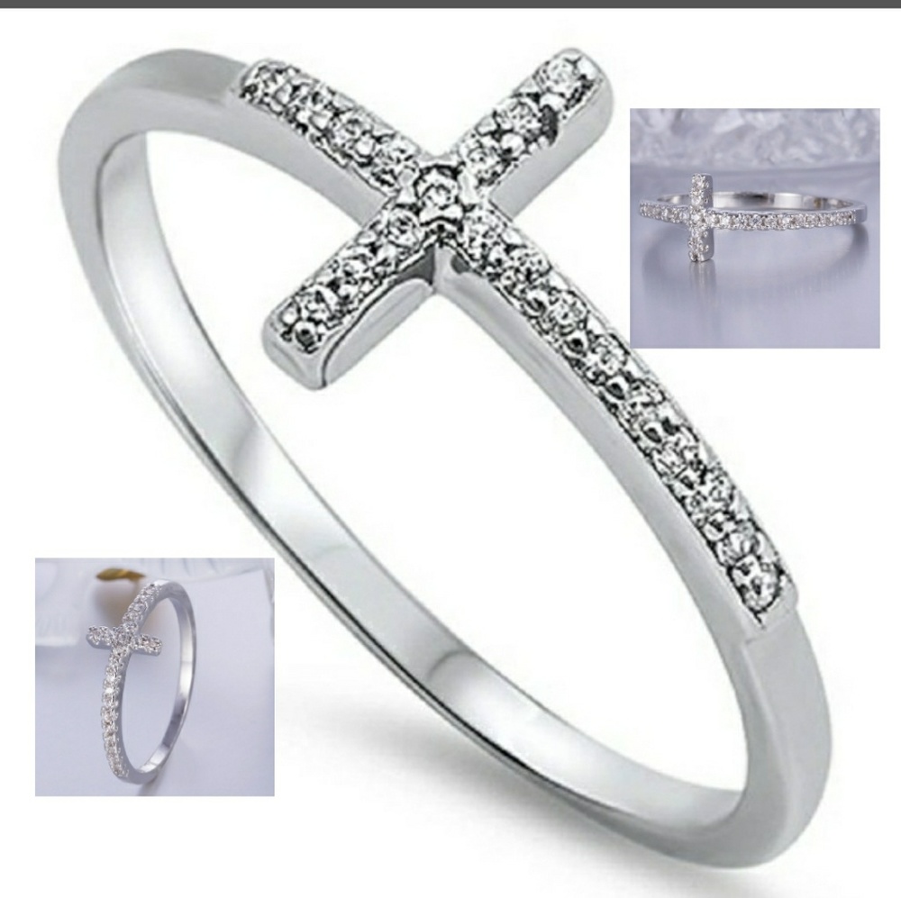 Silver Sideways Cross Ring